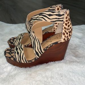 Jessica Simpson siana wedge animal print Sandals size 8/12